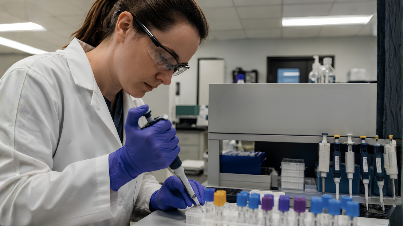 Focused scientist in forensic laboratory