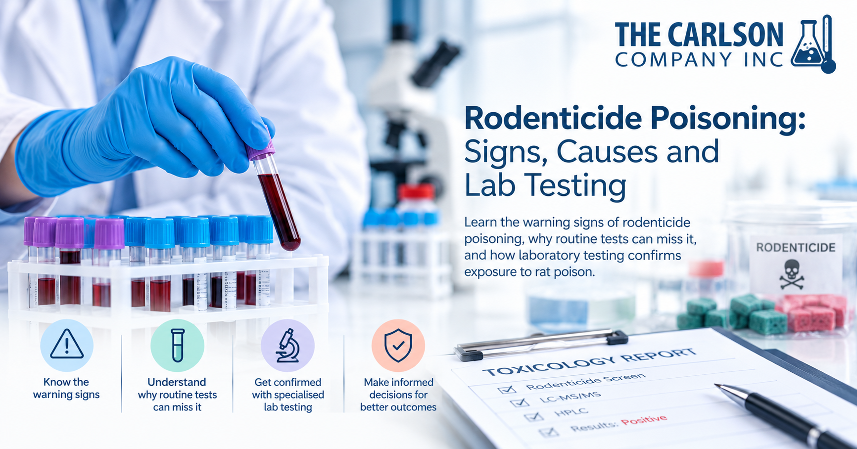 Rodenticide poisoning laboratory testing with blood samples, toxicology analysis and rat poison detection by The Carlson Company Inc.